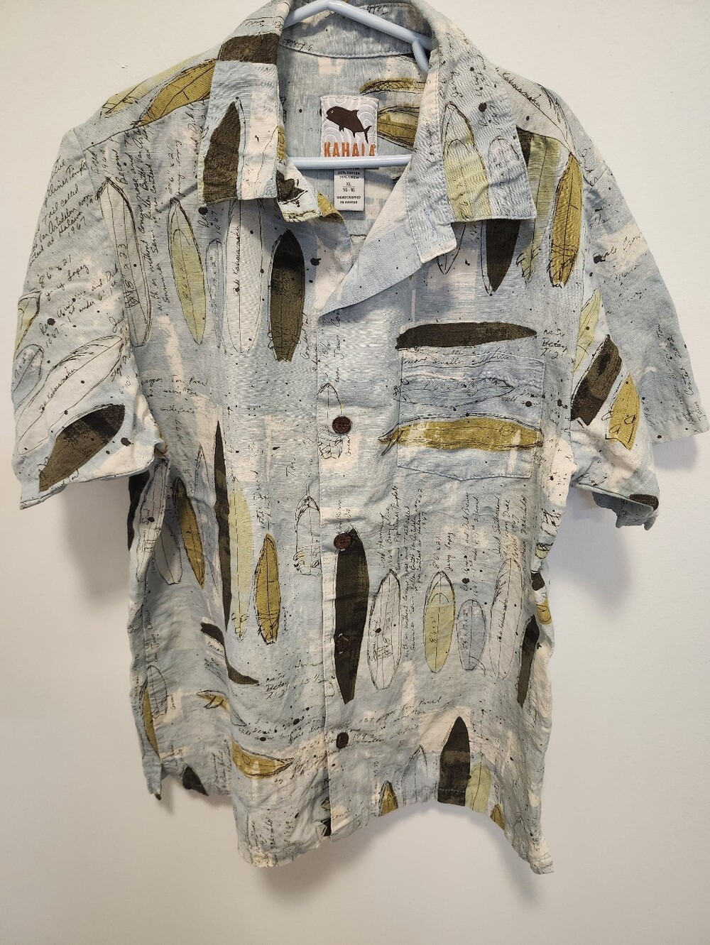 Kahala Vintage Short-Sleeve Hawaiian Look  Green & Brown Surfboard Boys 14-16